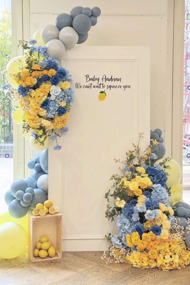 Blue and Yellow Floral Panel with a Lemon Crate