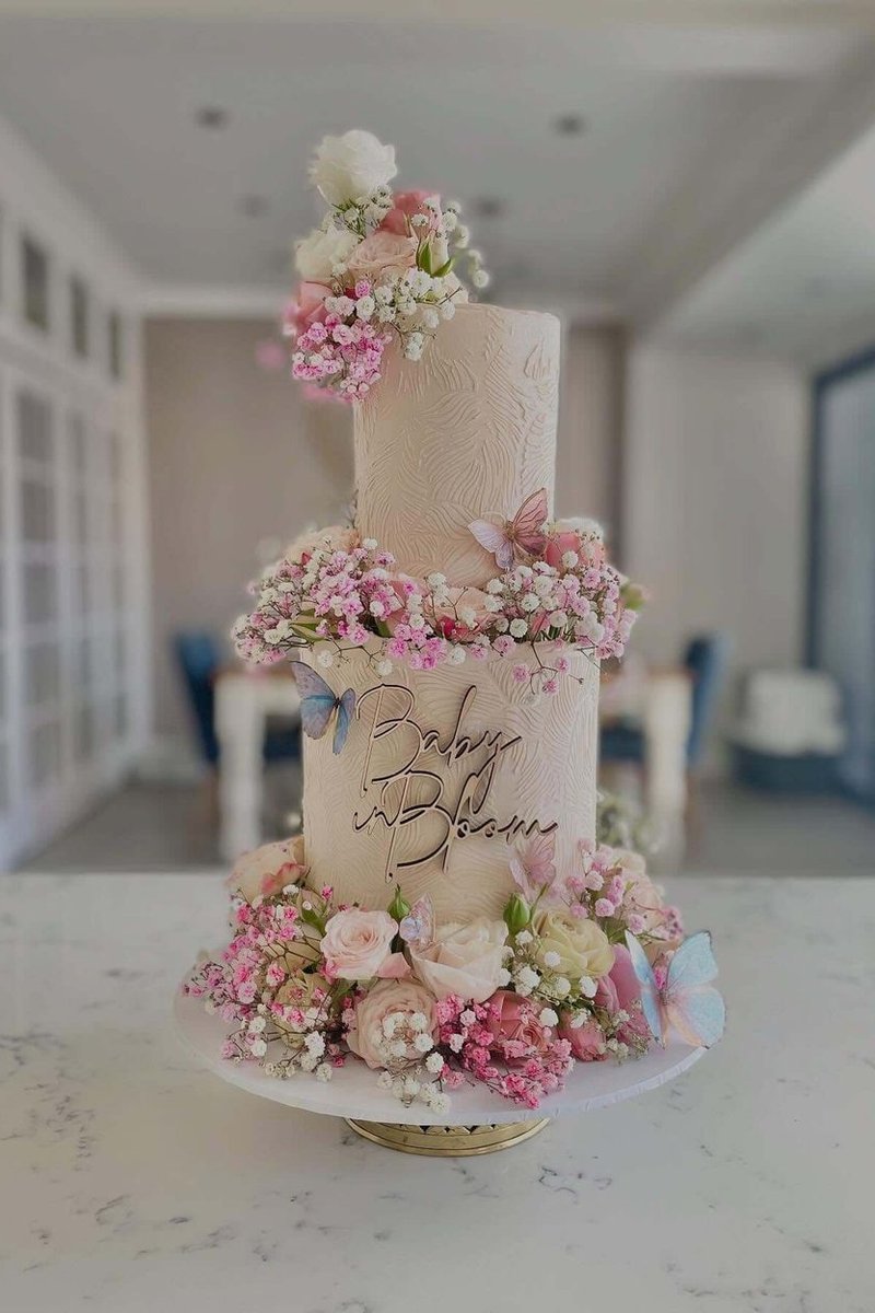 Two-Tier Floral Butterfly Cake