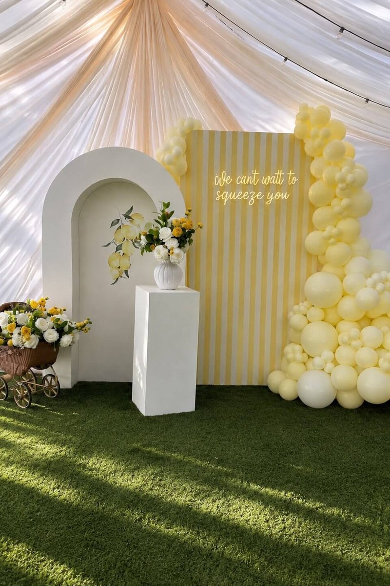 Yellow Stripe Neon Sign in a Draped Tent