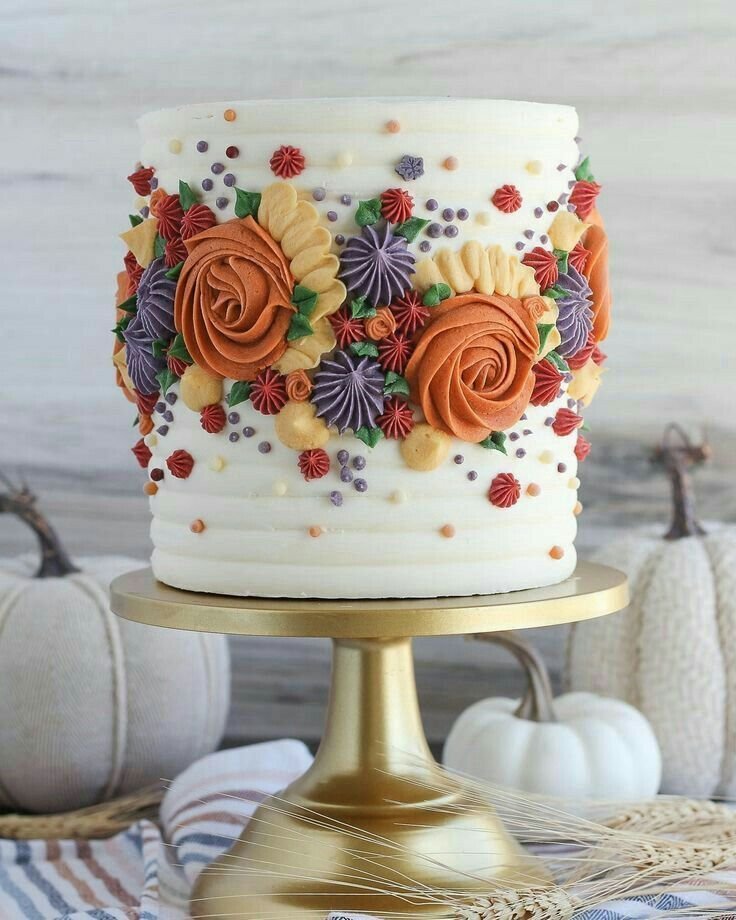 Autumn Harvest Drip Cake with Pumpkin Accents