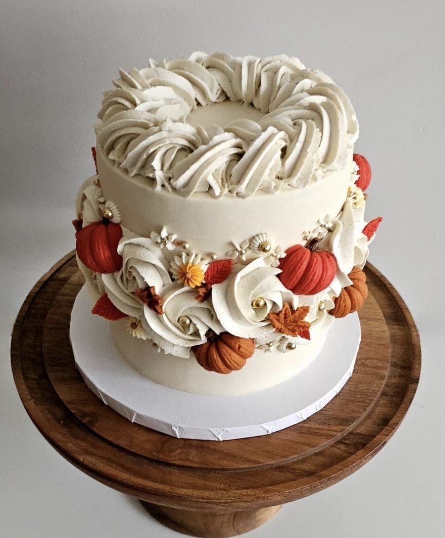 Cascading Autumn Leaves Wedding-Style Cake