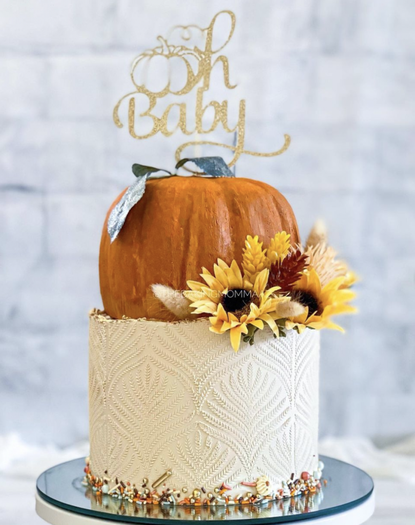 Watercolor Fall Roses and Pumpkins Cake