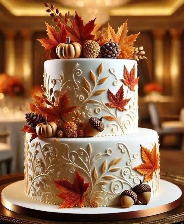 Sunflower and Fall Foliage Celebration Cake