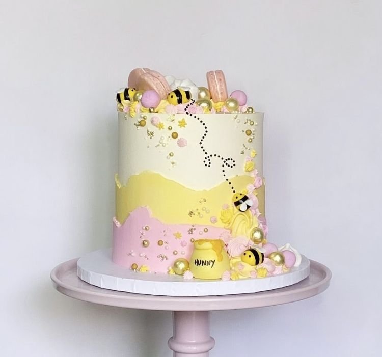 Elegant Winnie the Pooh Gender Reveal Cake