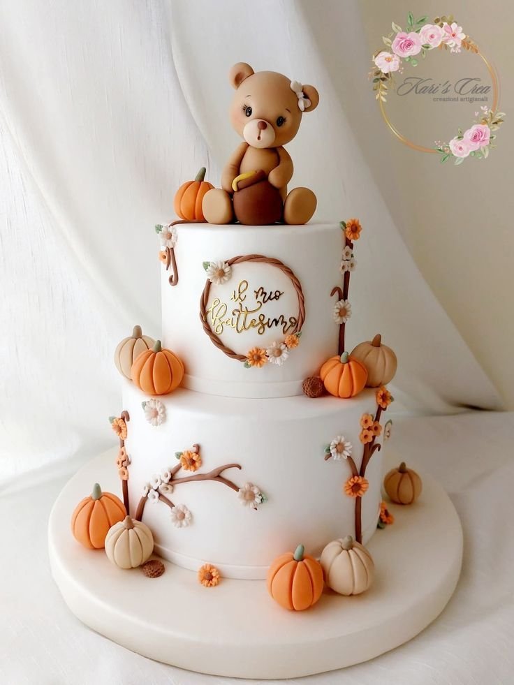 Elegant Scrollwork Cake with Fall Elements