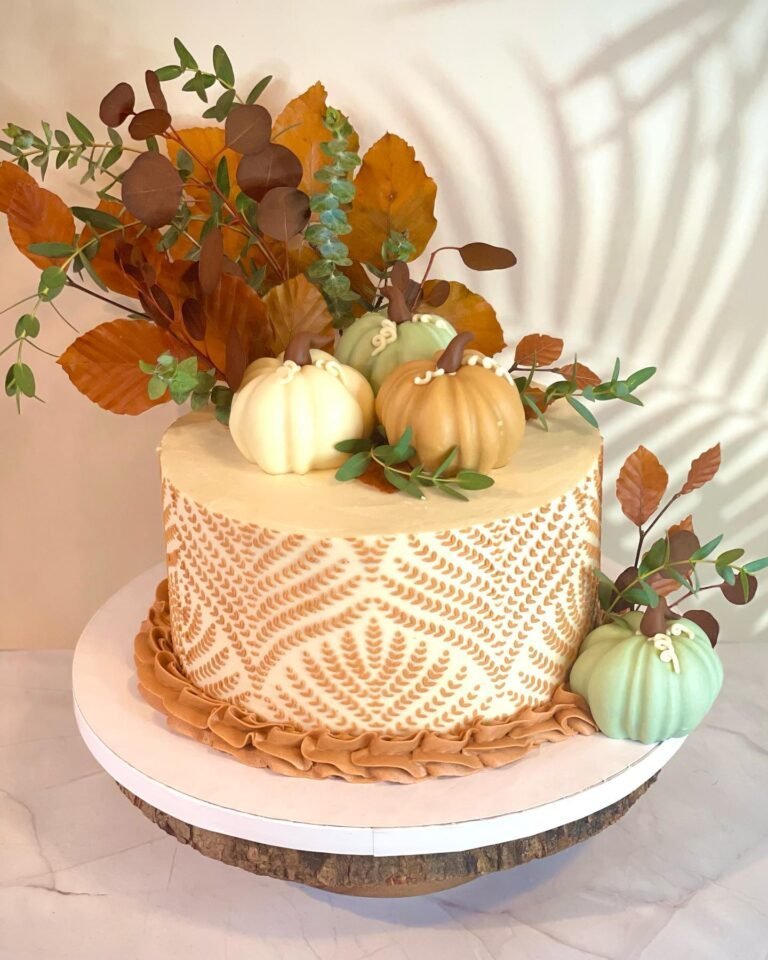 Golden Drip Cake with Pumpkin Garden